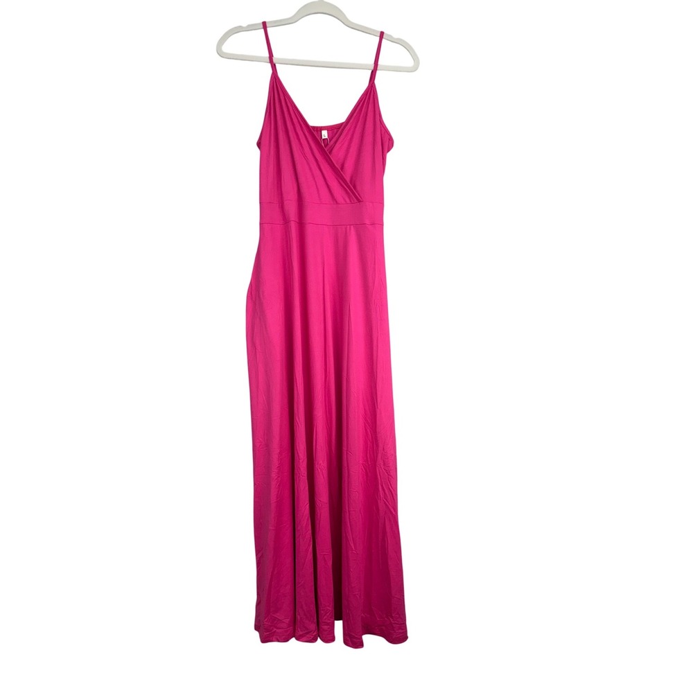 Auselily Hot Pink Maxi Dress Womens Large‎ Sleeveless V-Neck Pocket Jersey Gown